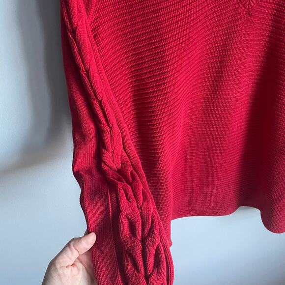 Cabi Red V-Neck Cableknit Sweater size Small Holiday - Picture 5 of 7